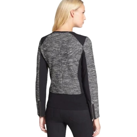 Eileen Fisher System Black & White Tweed Moto-Style Jacket. Size M. - Picture 2 of 12